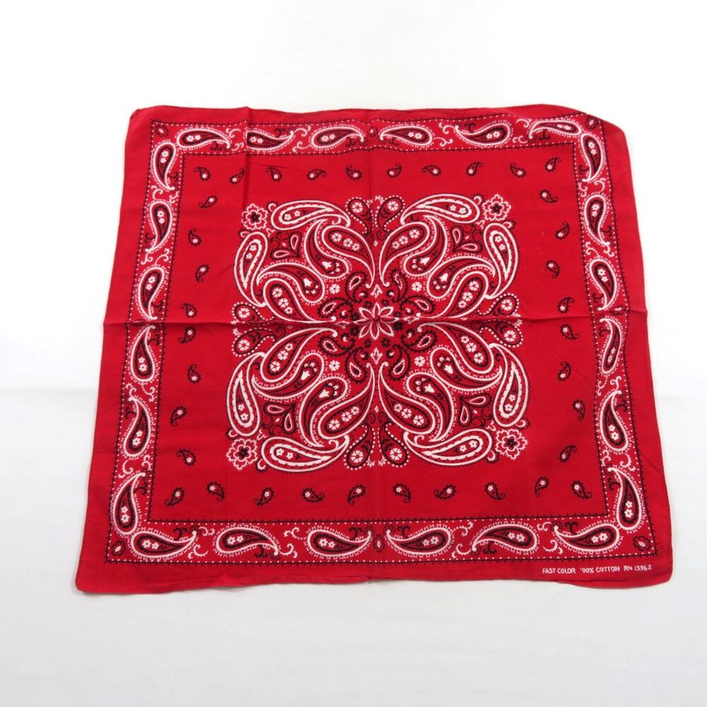 Fast Color Bandana Kerchief Hankie Red White Black Paisley Cotton 20.5 x 19